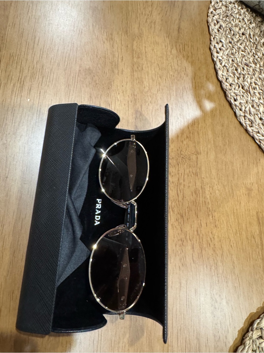 Prada Gold Metal Oval Sunglasses with Brown Lenses